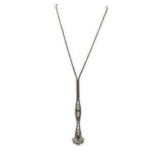 Vintage 1940s Rhinestone Drop Necklace With Floral Pendant Design